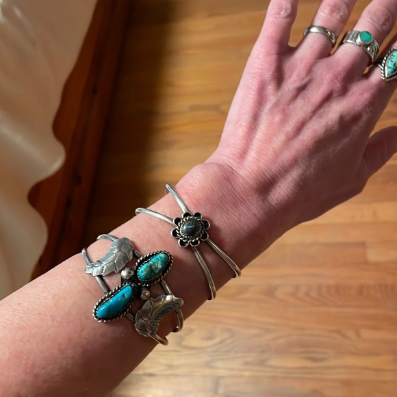 Old Pawn Large Two Turquoise Stone Sterling Cuff Beautiful! - Picture 2 of 11